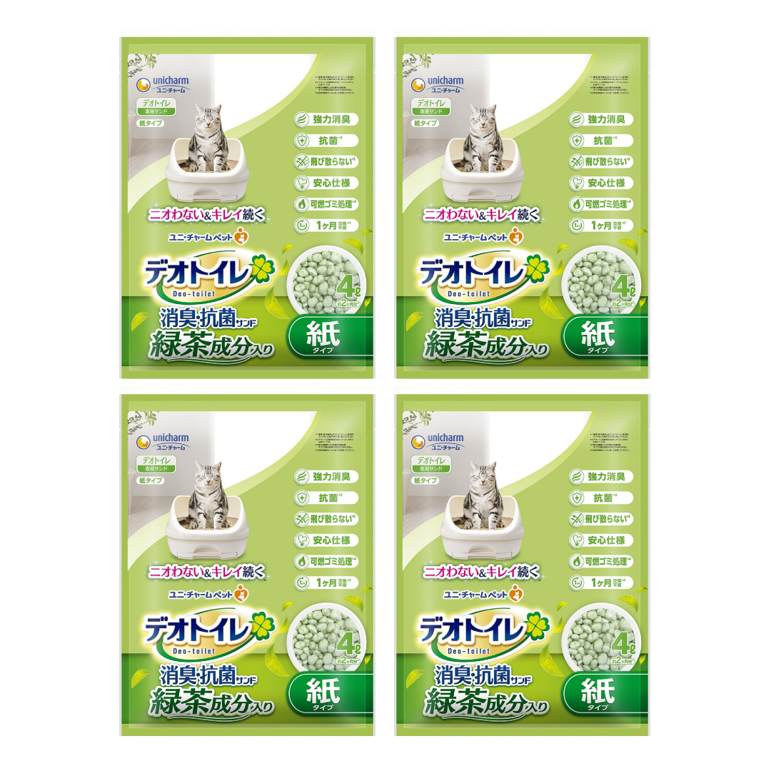 日本 Unicharm 消臭大師|消臭抗菌綠茶紙貓砂 4L (雙層砂盤適用)