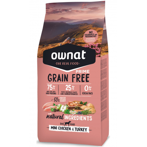 OWNAT Prime Grain-Free Formula for All-Age Dogs - Pastured Chicken and Turkey Dog Food (Small Pellets) 3kg