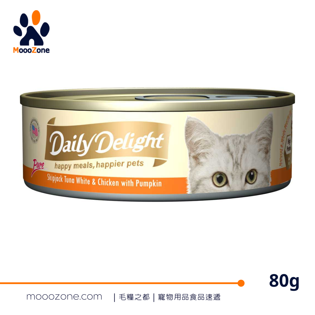 Daily Delight PURE Lysine 肉絲主食罐 80g - 白鰹吞拿魚+雞肉+三文魚