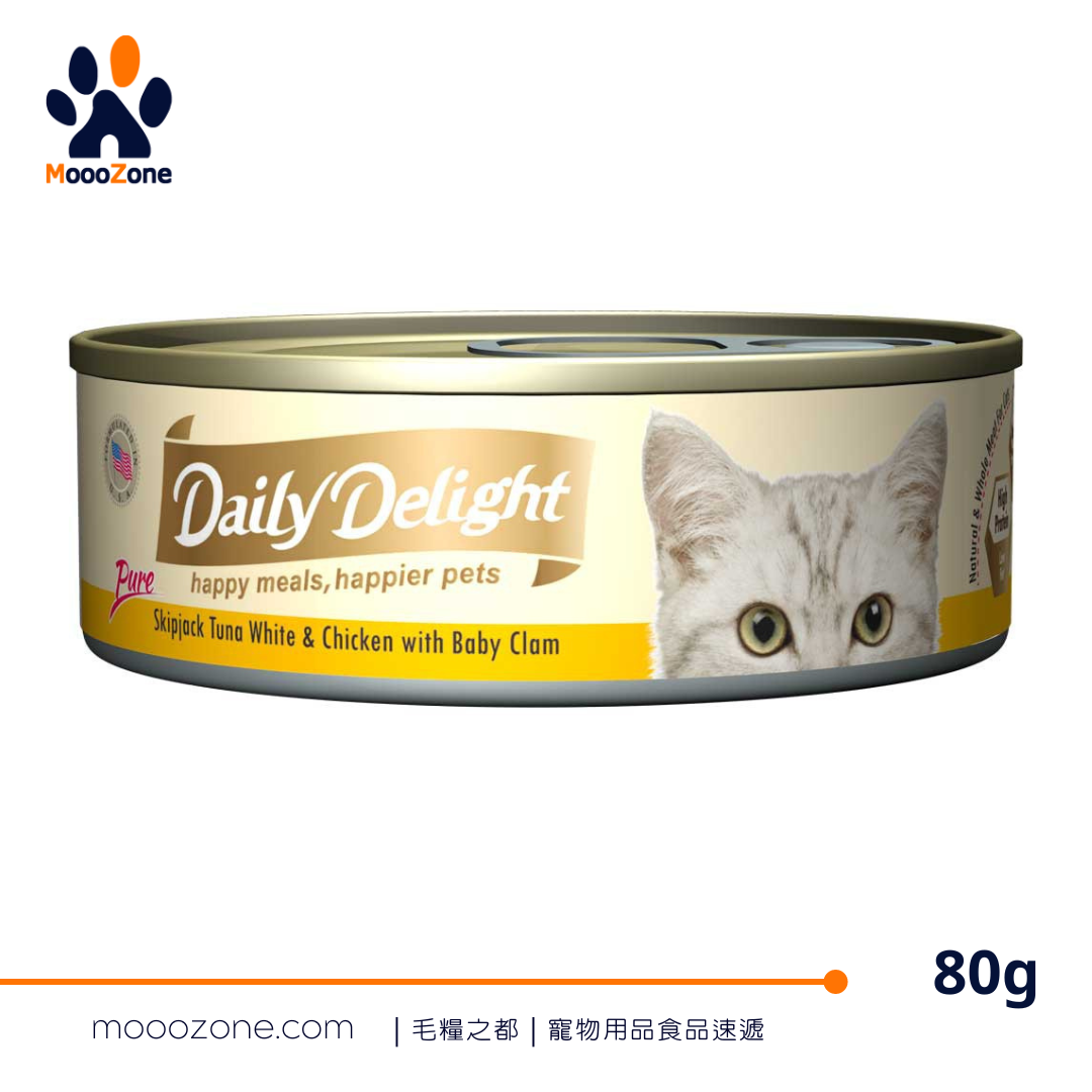 Daily Delight PURE Lysine 肉絲主食罐 80g - 白鰹吞拿魚+雞肉+蜆魚