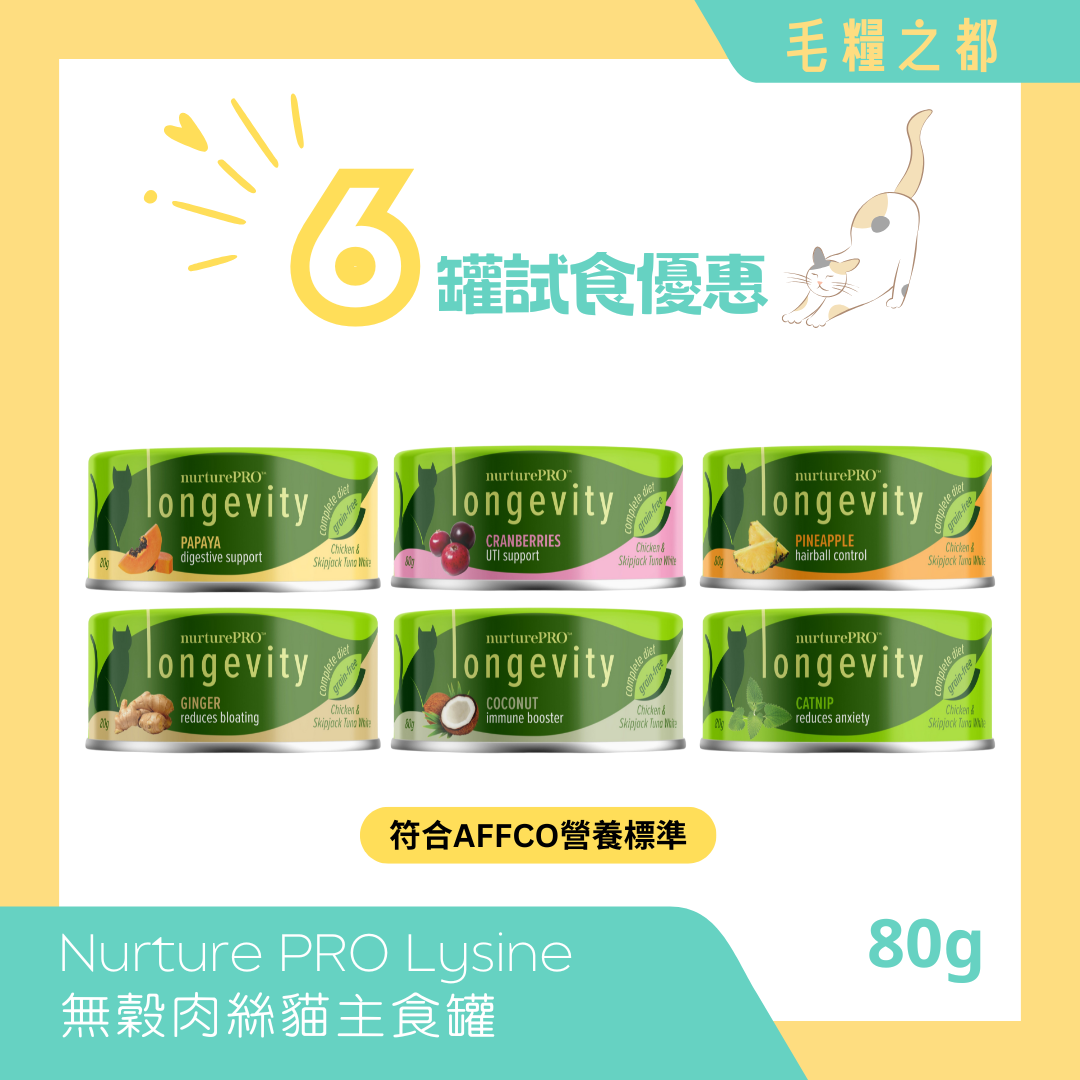 【試食優惠】Nurture PRO│Lysine 無穀肉絲貓主食罐 80g x 6罐 (混合口味)│MoooZone 毛糧之都
